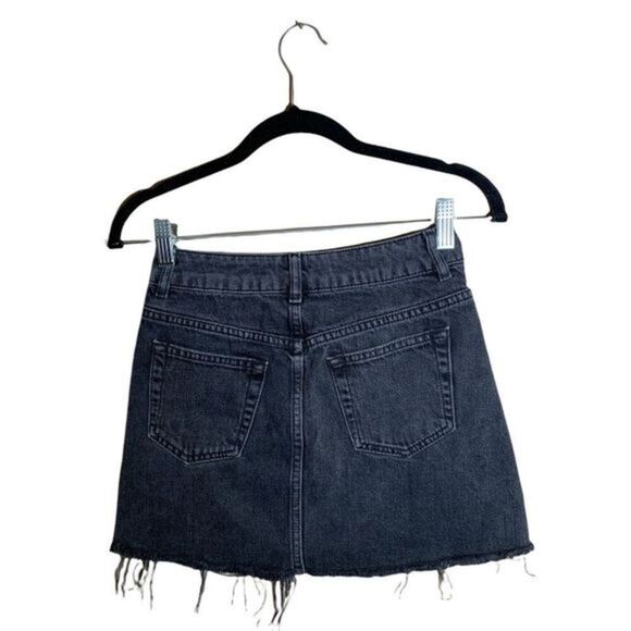 Topshop Moto Faded Black Frayed Mini Denim Skirt - Picture 3 of 11